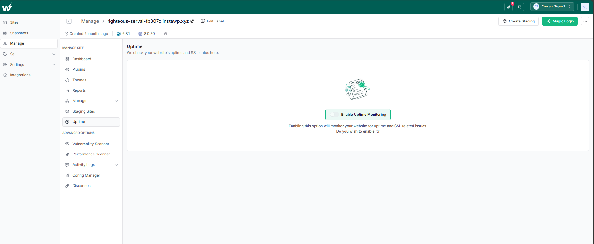 Enable Website Maintenance Metrics