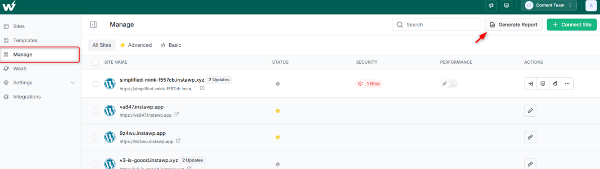 How to Generate a Weekly WordPress Maintenance Report, Step 2: Select the Site(s) You Want to Report On