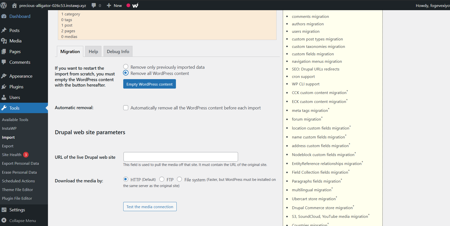 Step 3: Import Your Drupal Site Content