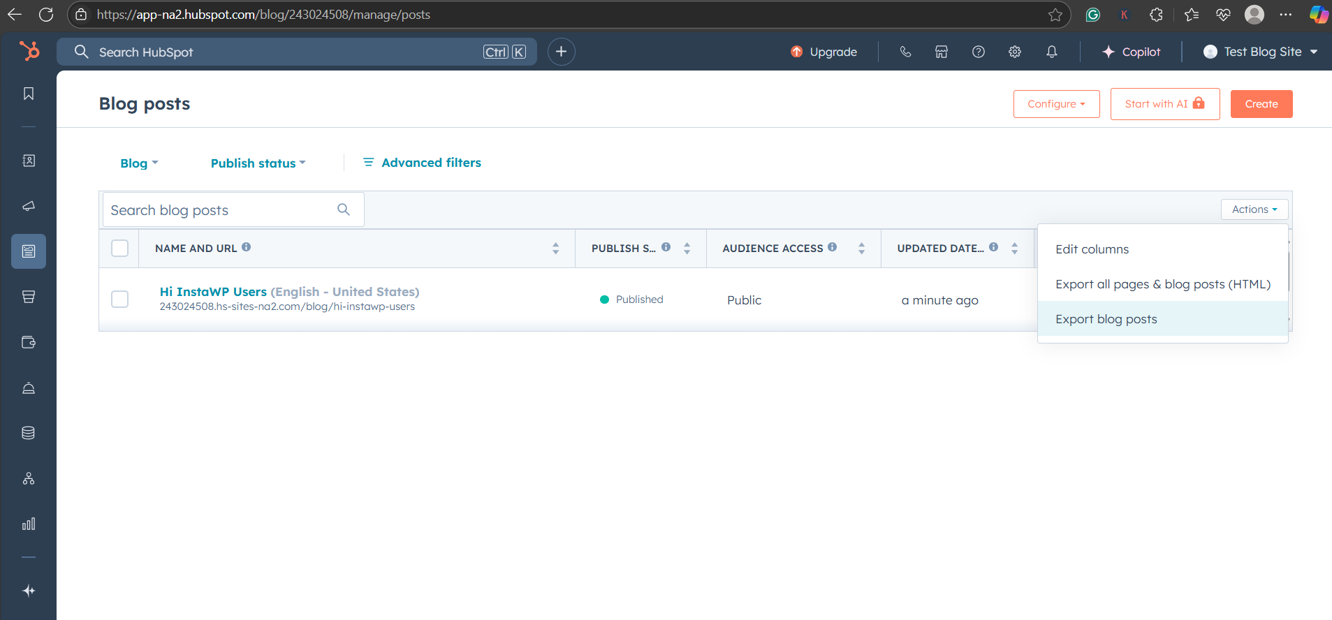 Export blog posts from HubSpot to migrate HubSpot from WordPress 