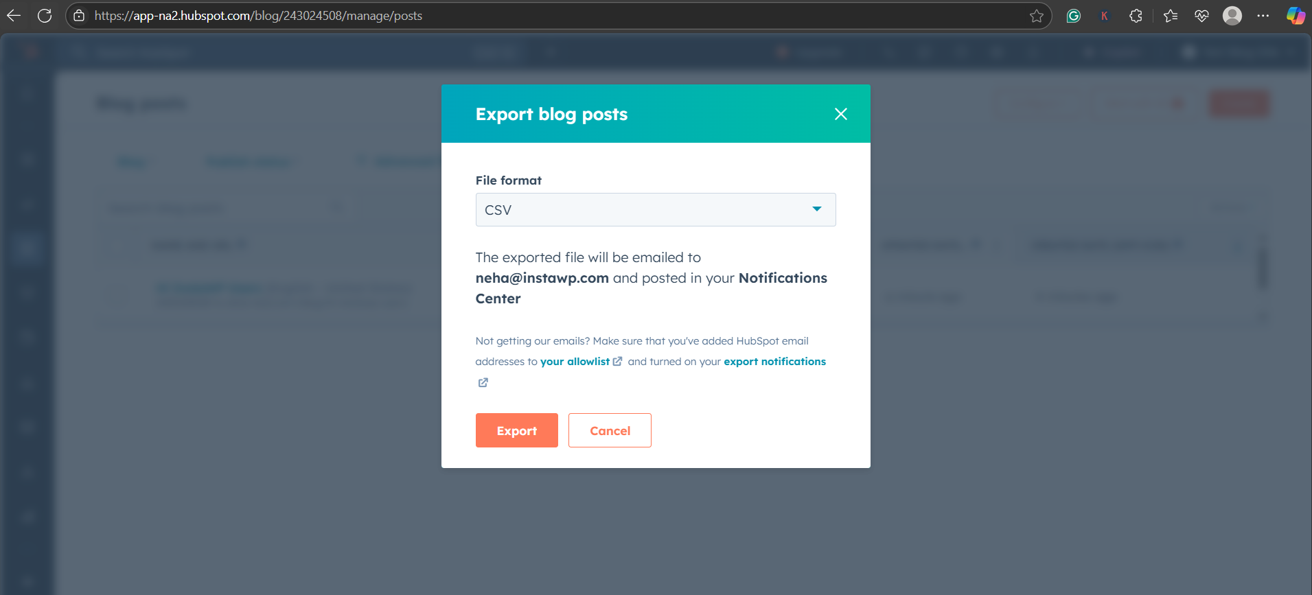 Select CSV to migrate HubSpot from WordPress 