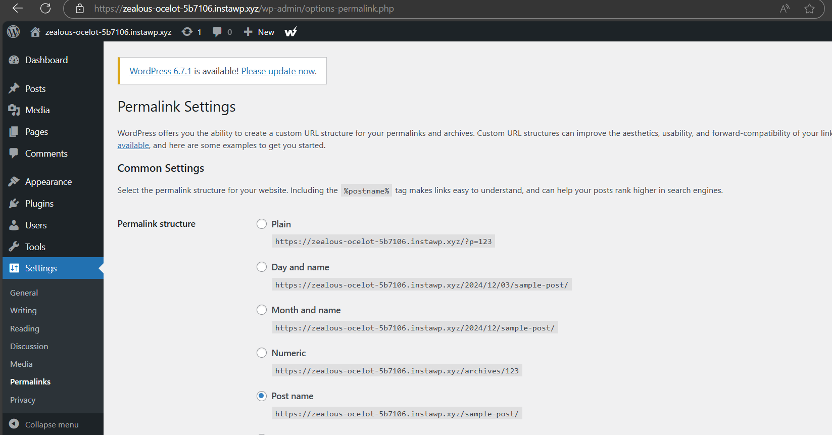 Changing he permalinks to reset a WordPress