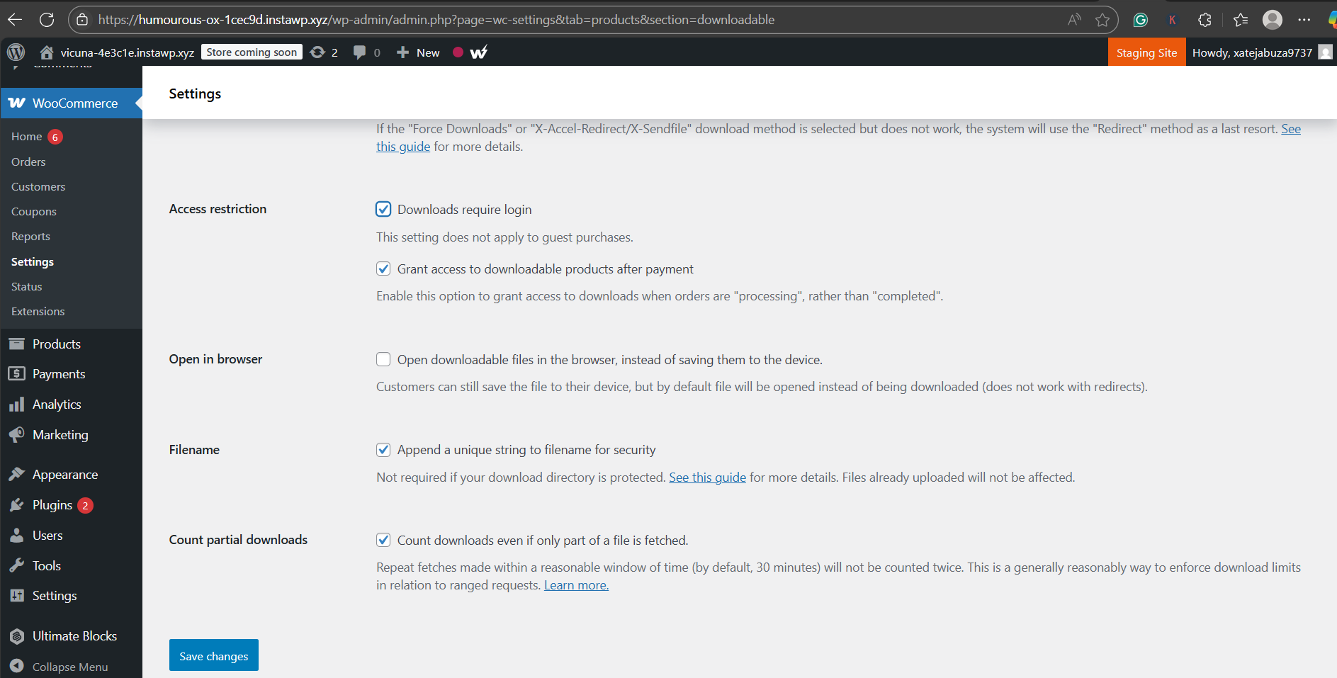 Step 2: Configure Download Settings: screenshot from the guide How to Sell Digital Downloads Using WooCommerce (Agency Guide) (screen 2 of 2)