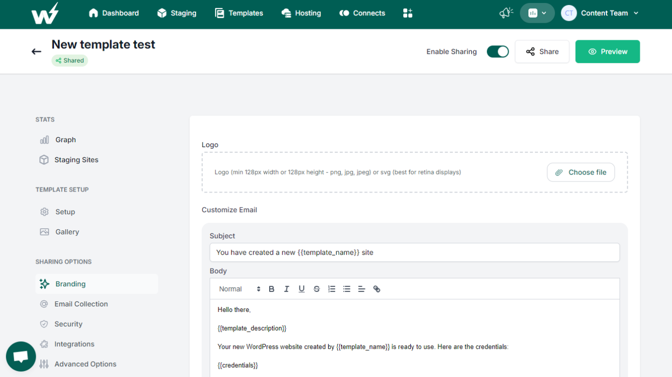customize the template according to the brand identity in the InstaWP Dashboard to start selling a site
