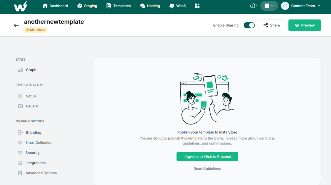 Publish the template to the store.