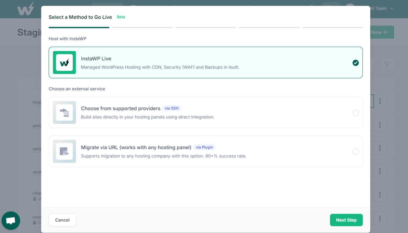 Host the site with InstaWP hosting