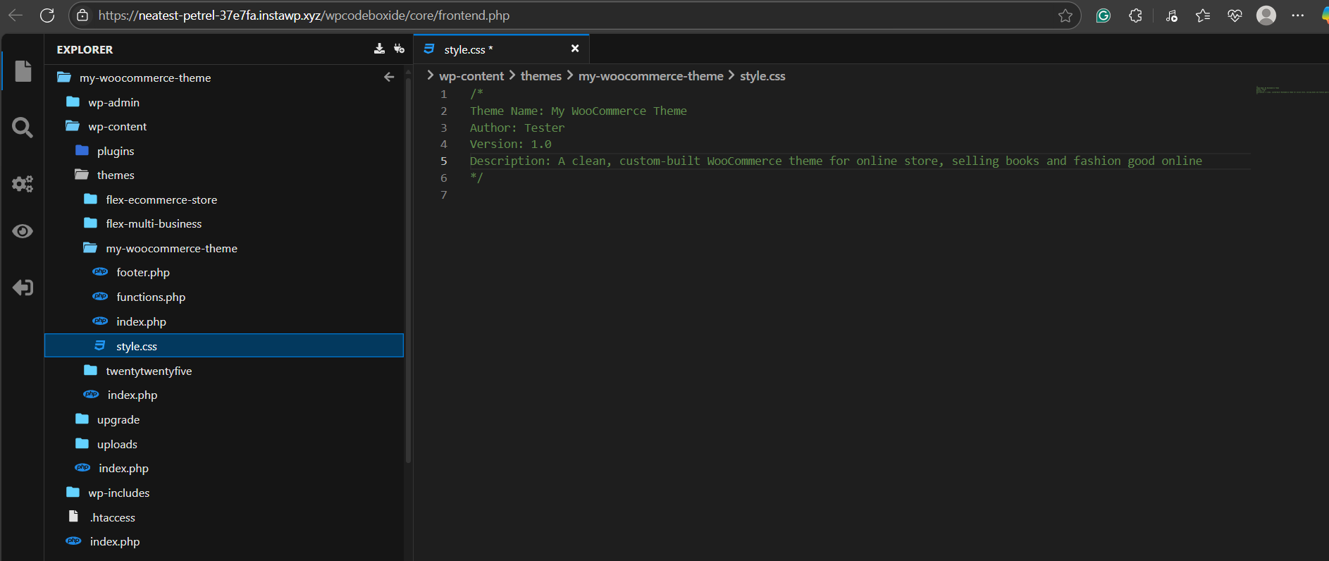 Step 3: Add Basic Theme Structure: screenshot from the guide How to Start With Custom WooCommerce Theme Development in 2026 (screen 1 of 6)
