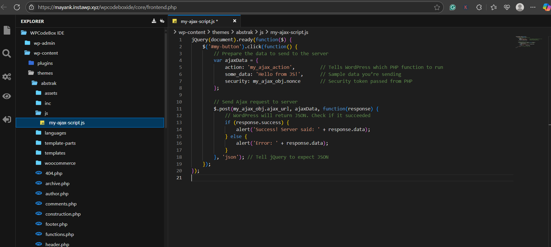 🛠️ What You Need to Do, screenshot from the guide How to Use Ajax in WordPress (step 5 of 5)