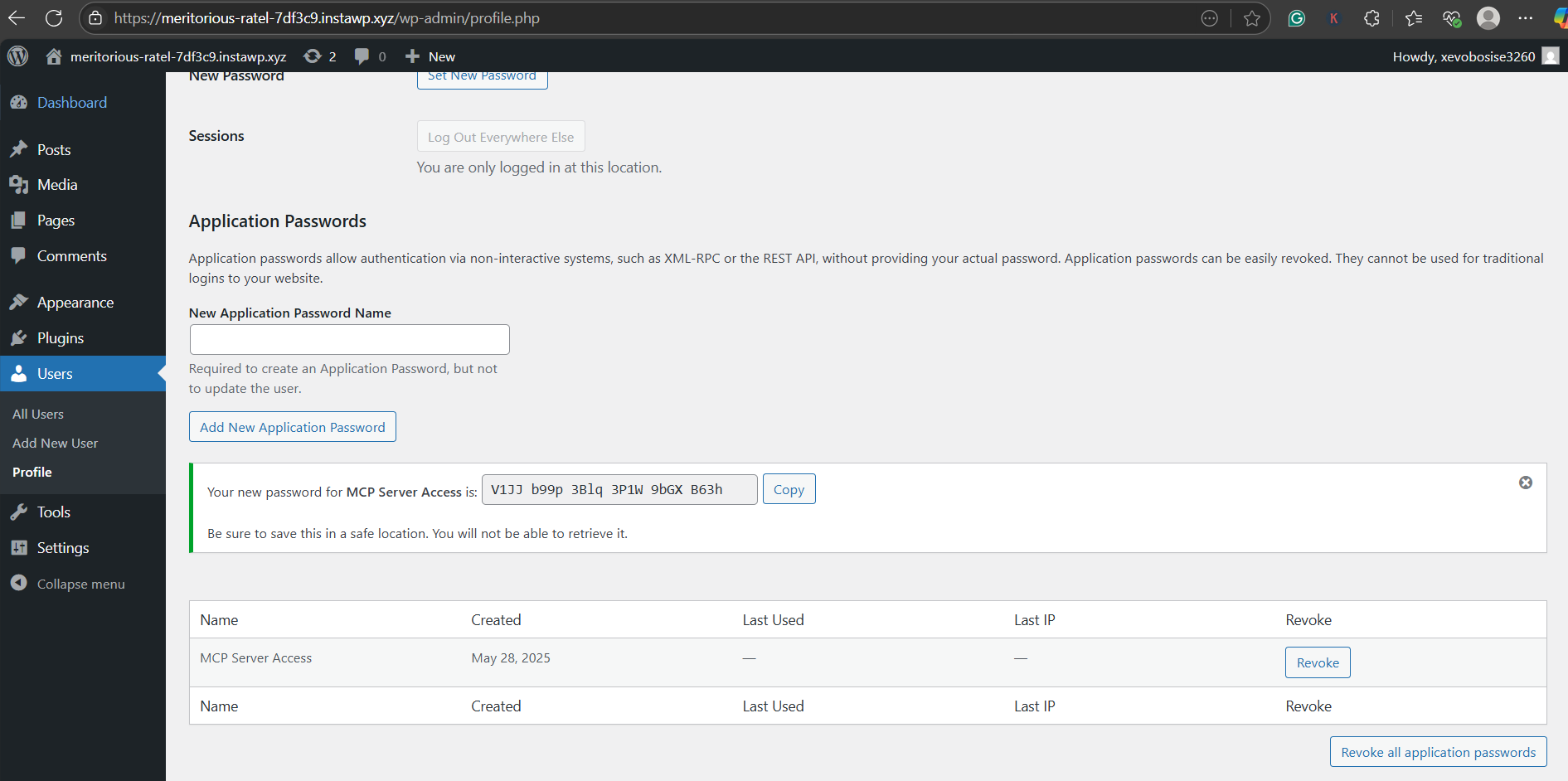 Copy the MCP server password