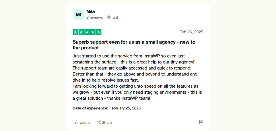 InstaWP Support team review (screenshot 3)