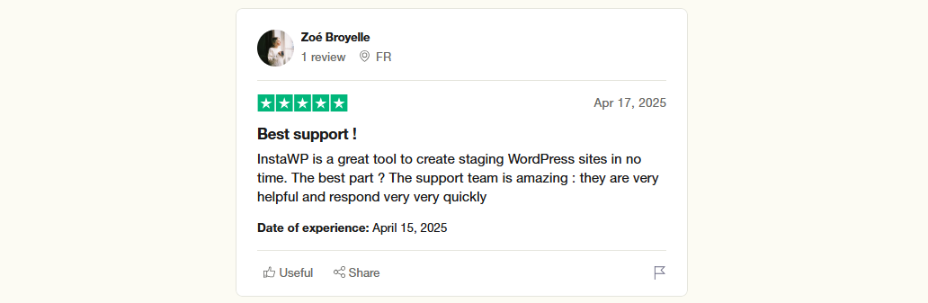 InstaWP Support team review (screenshot 4)