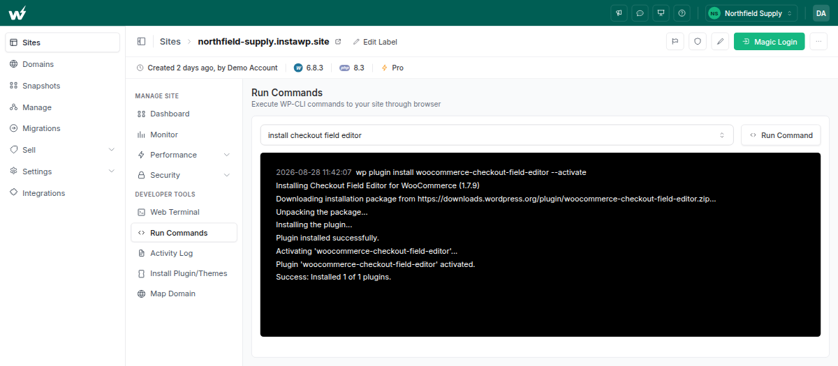 Run WP CLI command 