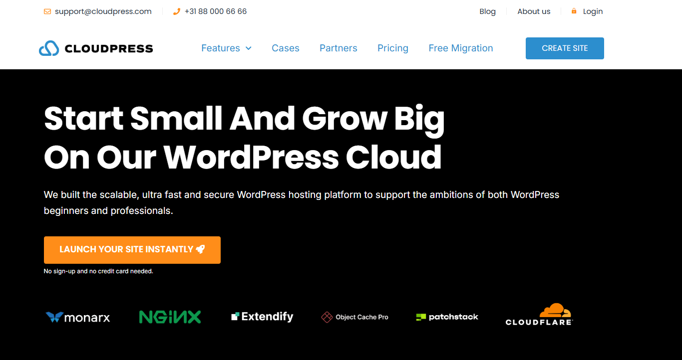 Screenshot of CloudPress homepage- affordable managed WordPress hosting plans for agencies 