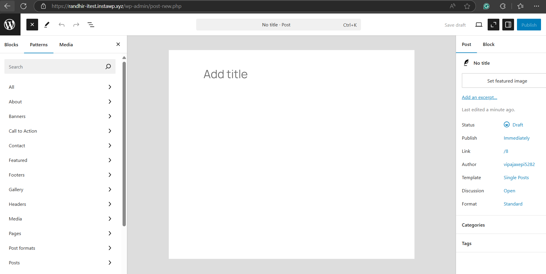 Go to WordPress block editor , Click the “+” button to open the block inserter, Select Patterns to interse WordPress patterns.