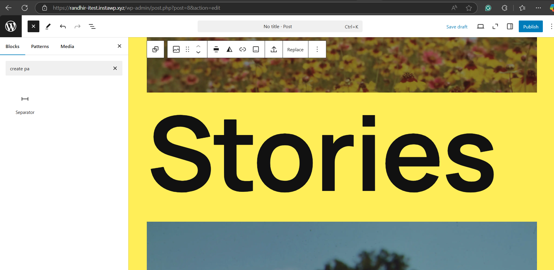 Click on the block and you will be able to see the edit options for WordPress block patterns.