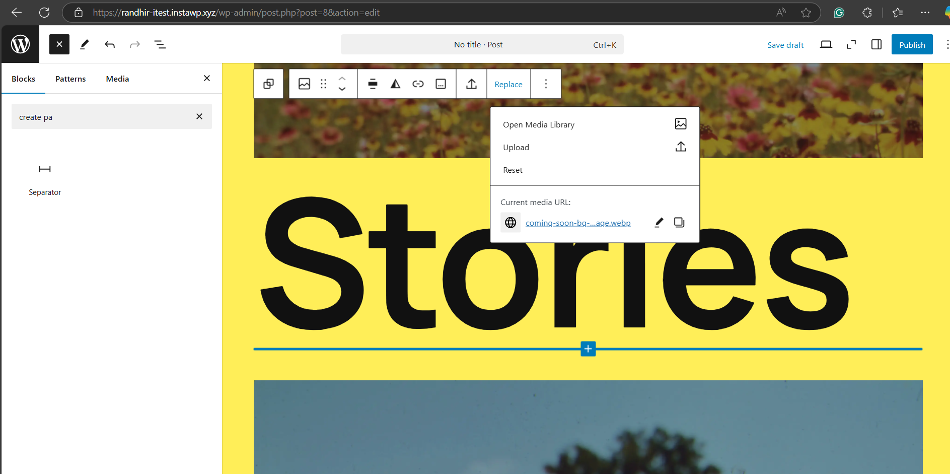 To replace media, click on Replace and upload the media from your library.