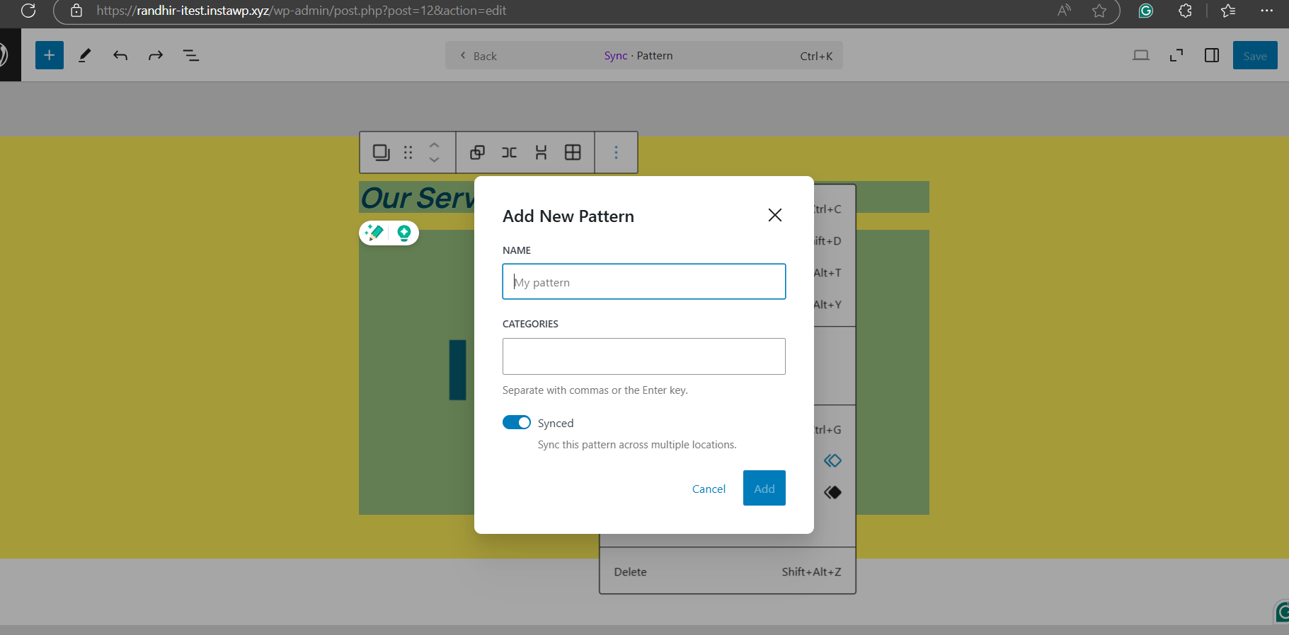 Creating and Registering Your Own Block Patterns (screenshot 7)