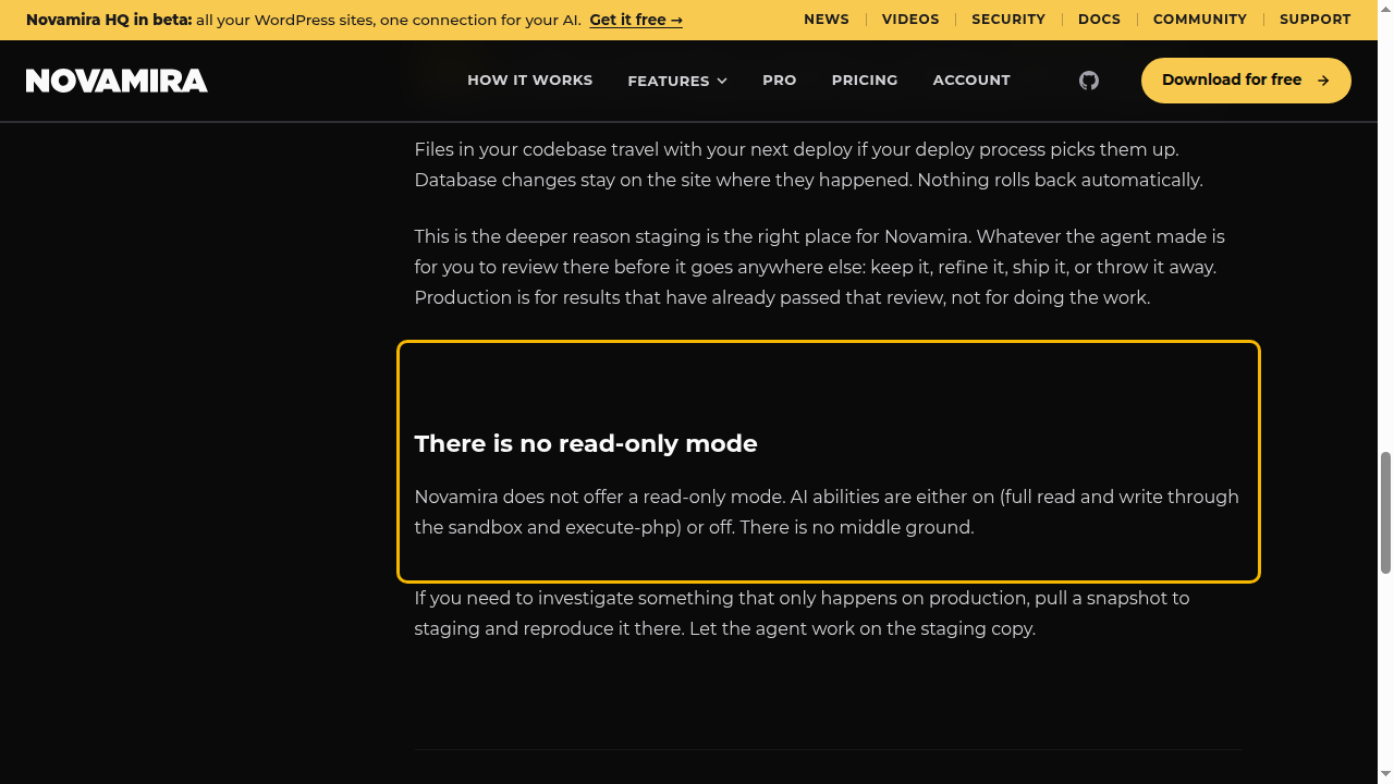 Novamira documentation: There is no read-only mode