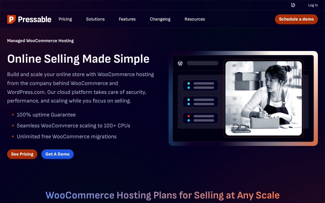 Pressable managed WooCommerce hosting page
