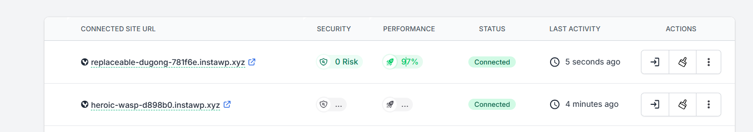 Performance & Security Columns in the Connect Dashboard