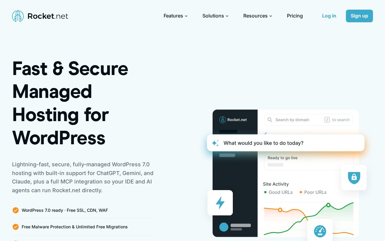 Rocket.net managed WordPress hosting homepage