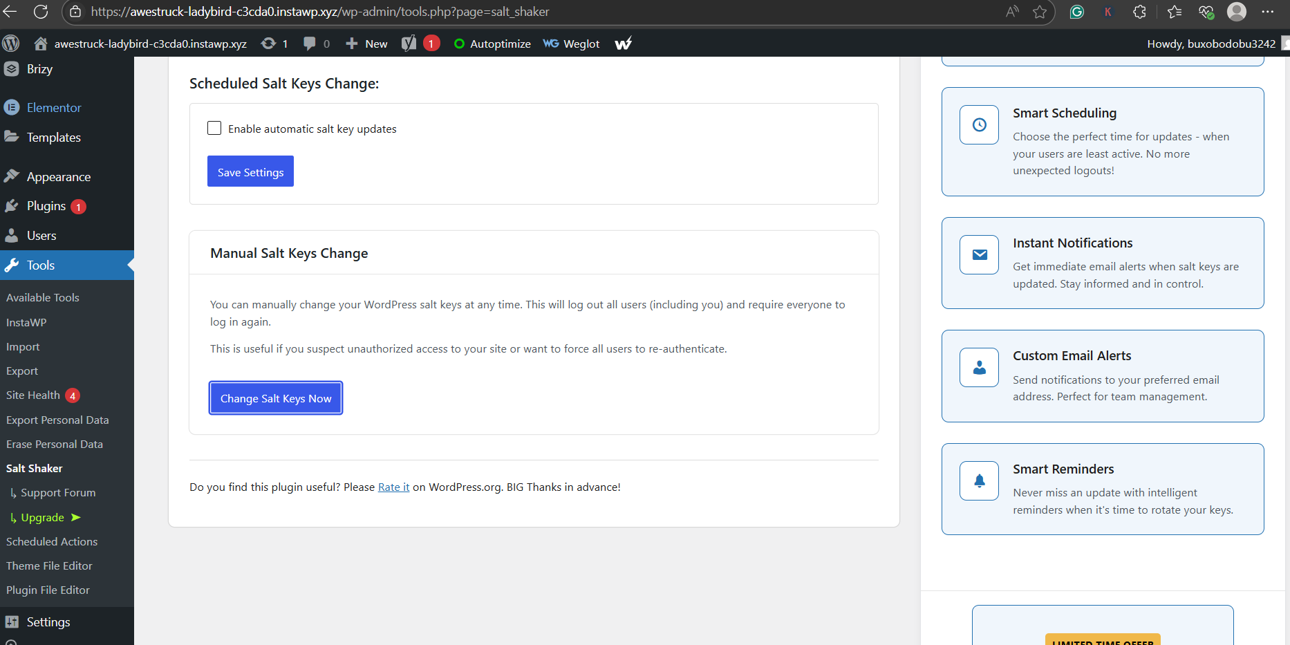 You’ll see two options: screenshot from the guide What Are WordPress Salts and How They Protect Sites (screen 1 of 2)