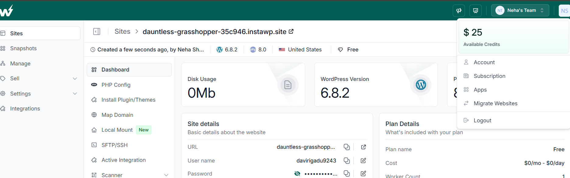 $25 credits on Pay-as-you-go WordPress hosting plan