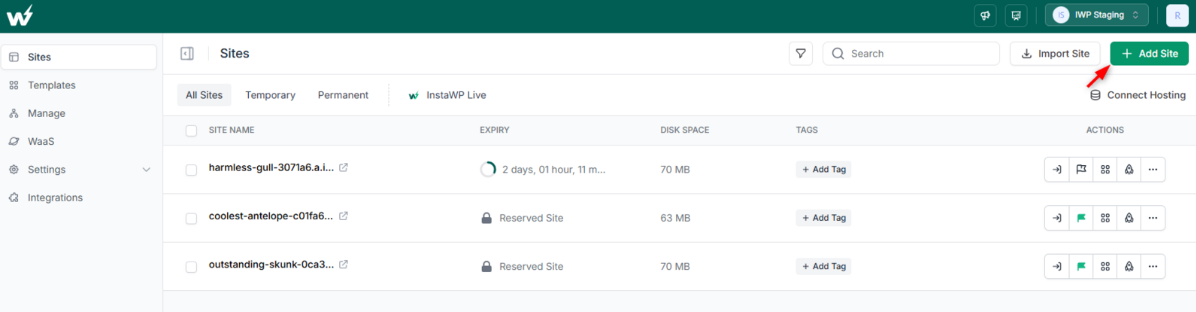 Setting Up Your WordPress Security Lab with InstaWP, Step 1: Create a New InstaWP Site