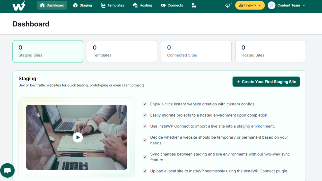 InstaWP staging site dashboard InstaWP staging site dashboard