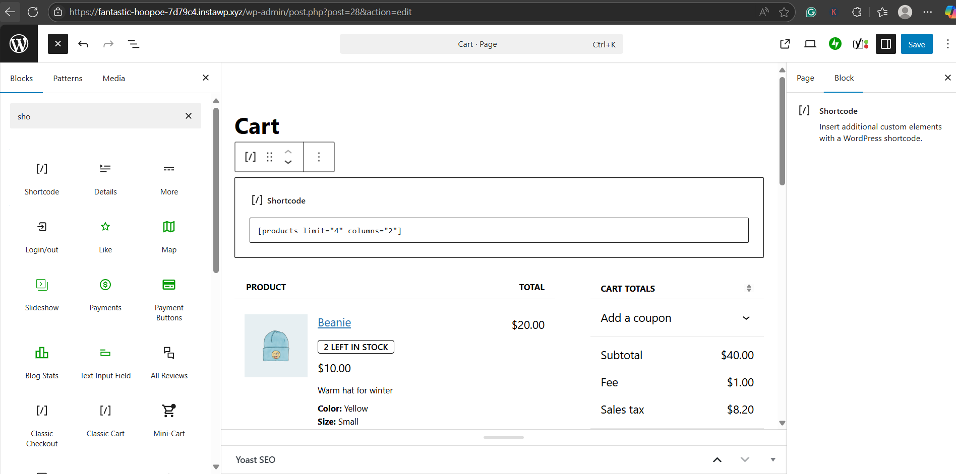 Using WooCommerce shortcode in Gutenberg