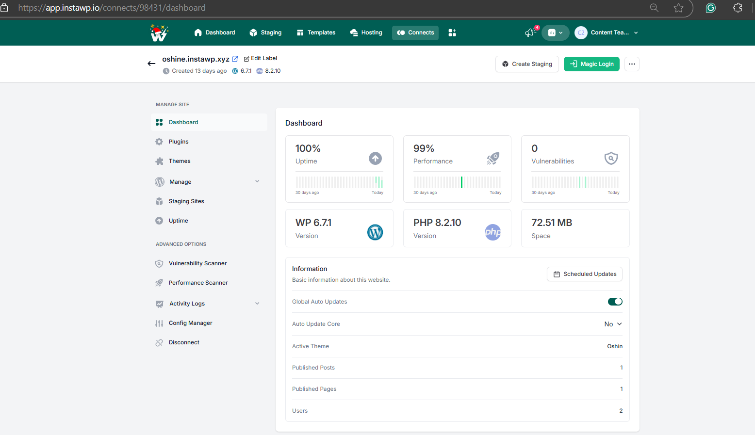 Method 1: Manage WordPress Automatic Updates Through Site Management, step from the guide WordPress Automatic Updates (step 3 of 5)