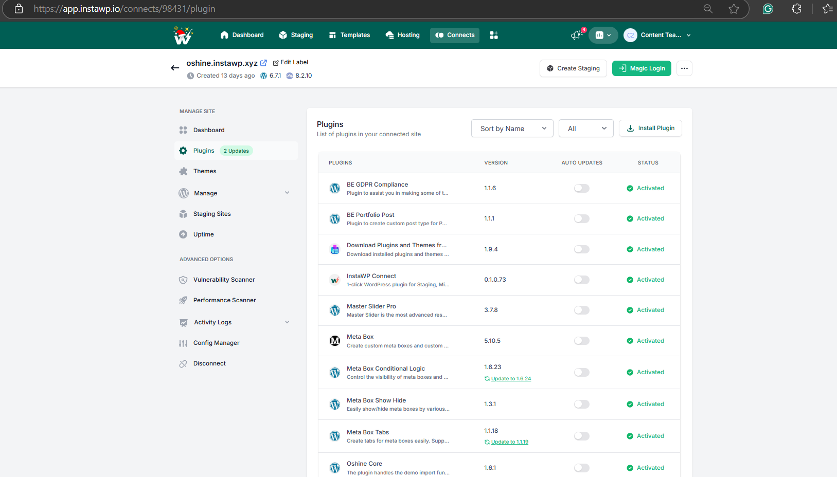 Method 1: Manage WordPress Automatic Updates Through Site Management, step from the guide WordPress Automatic Updates (step 4 of 5)