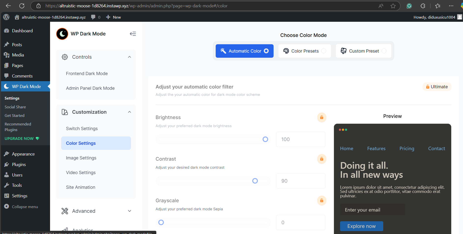 Customize settings such as user-switchable options or automatic dark mode based on user preference to add WordPress dark mode using a plugin.