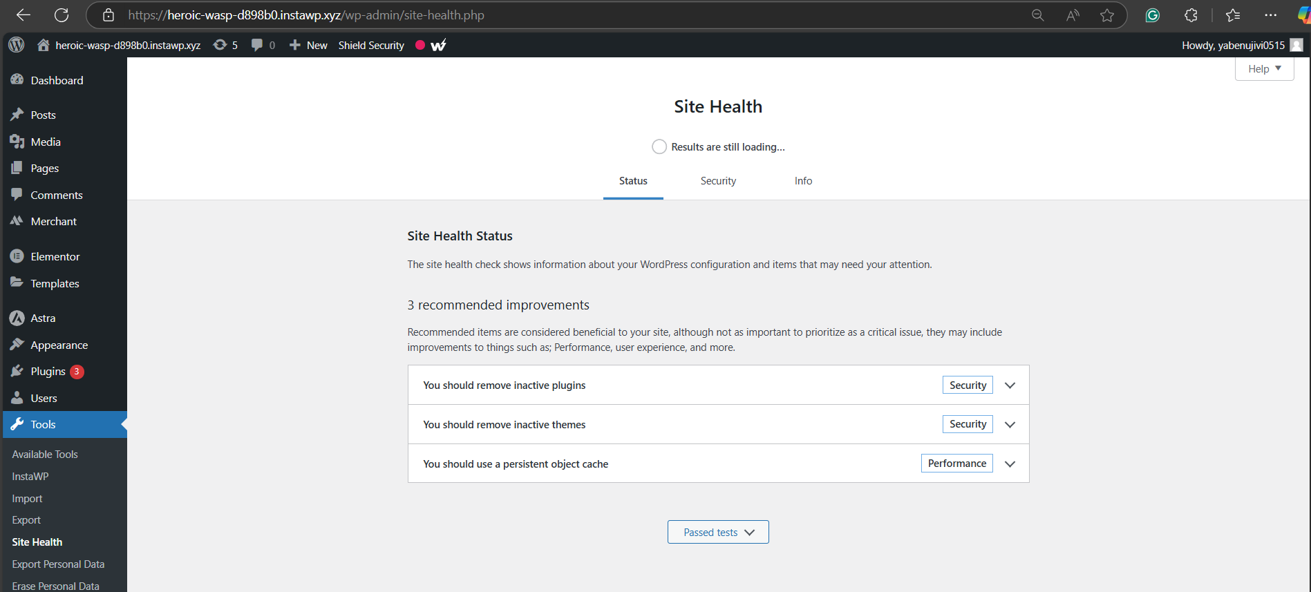 Check WordPress memory limit in Site Health