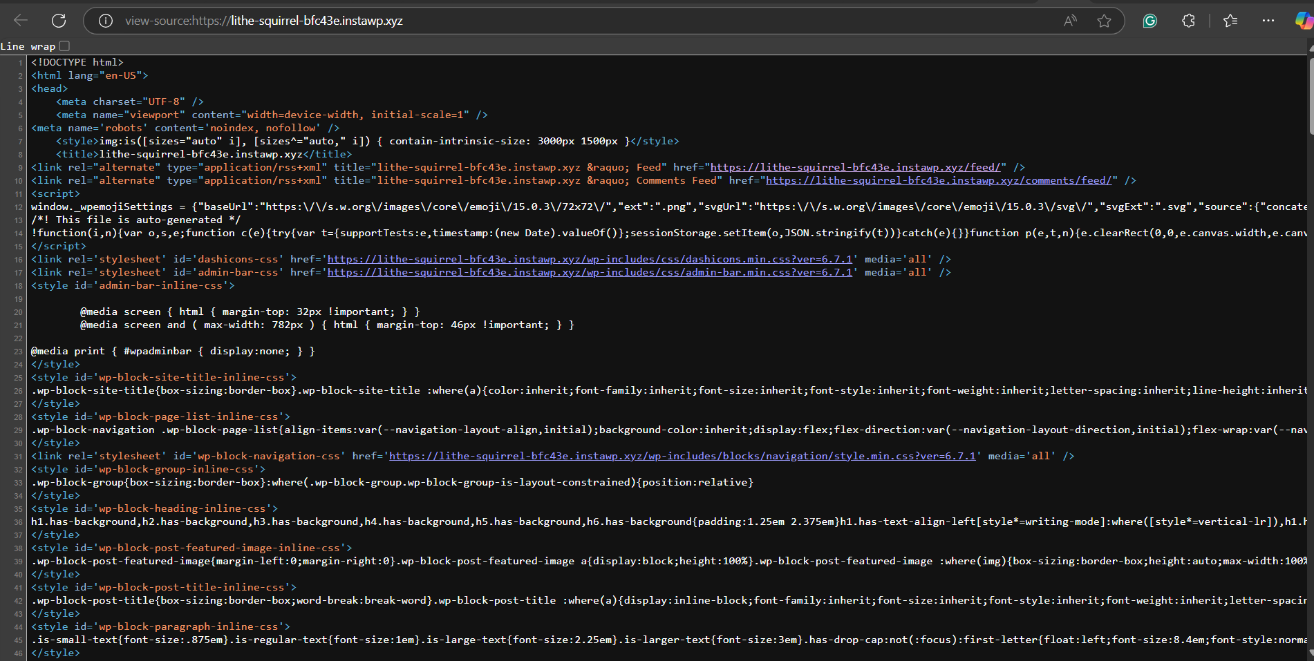 Right-click on the page and select "View Page Source."