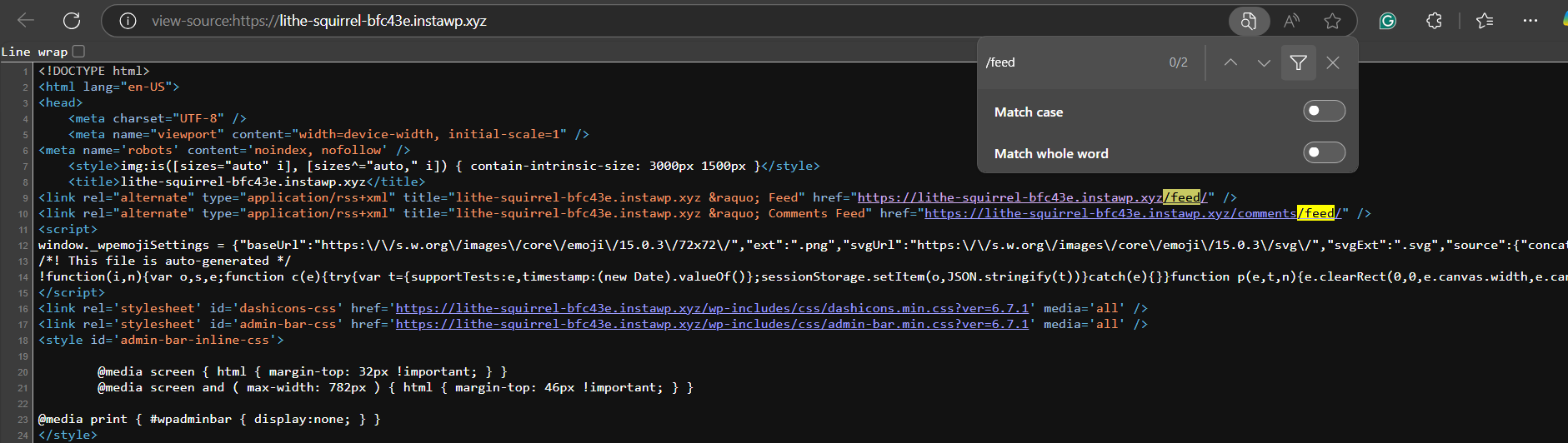 Use Ctrl + F (Windows) or Command + F (Mac) to open the search function and type "feed."
