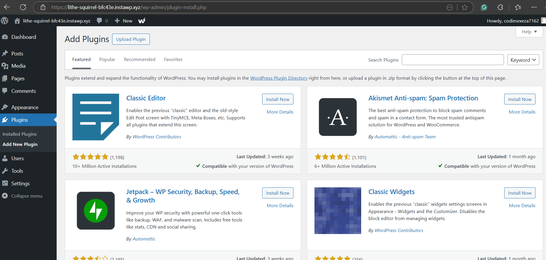 Go to Plugins > Add New to add RSS feed to WordPress.