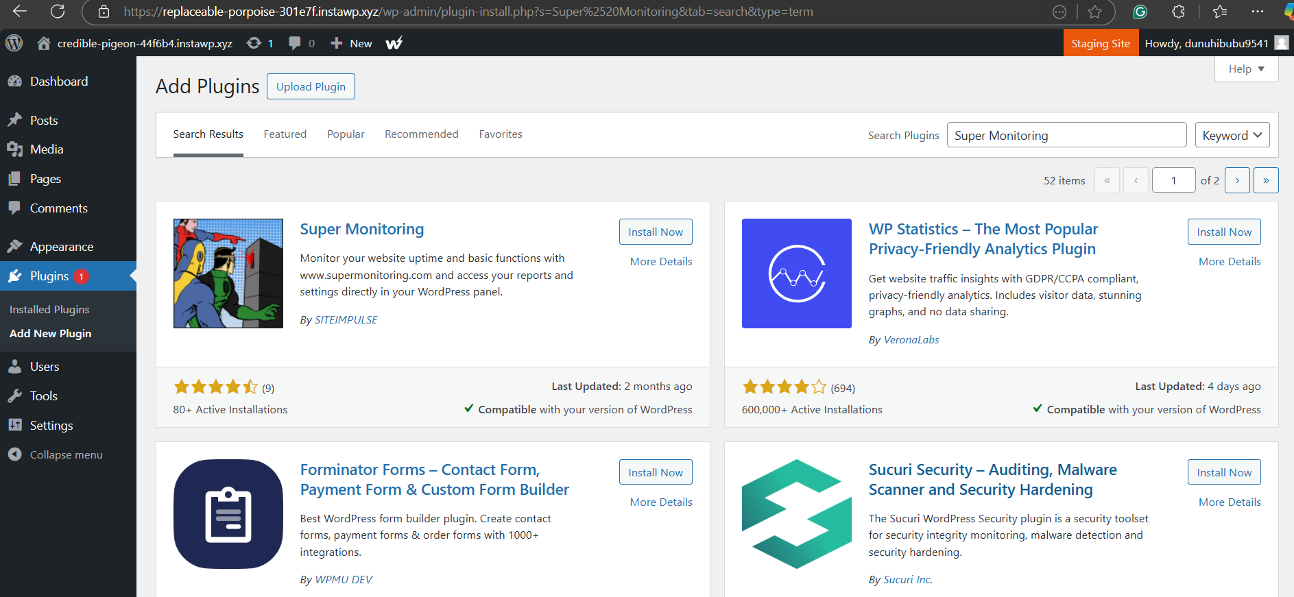 Install the WordPress uptime monitor on the site using InstaWP Dashboard.