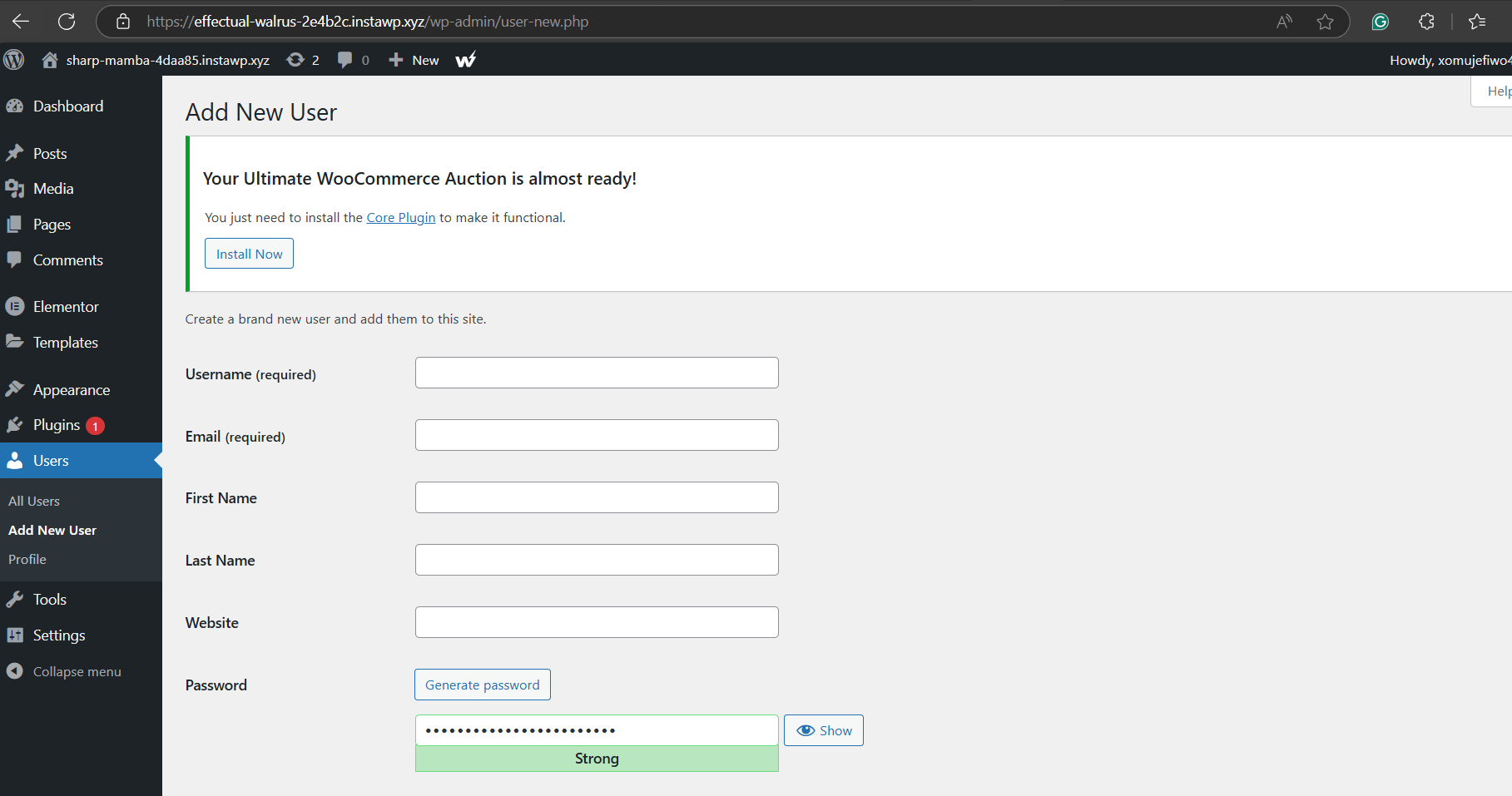 Navigate to Users > Add New.