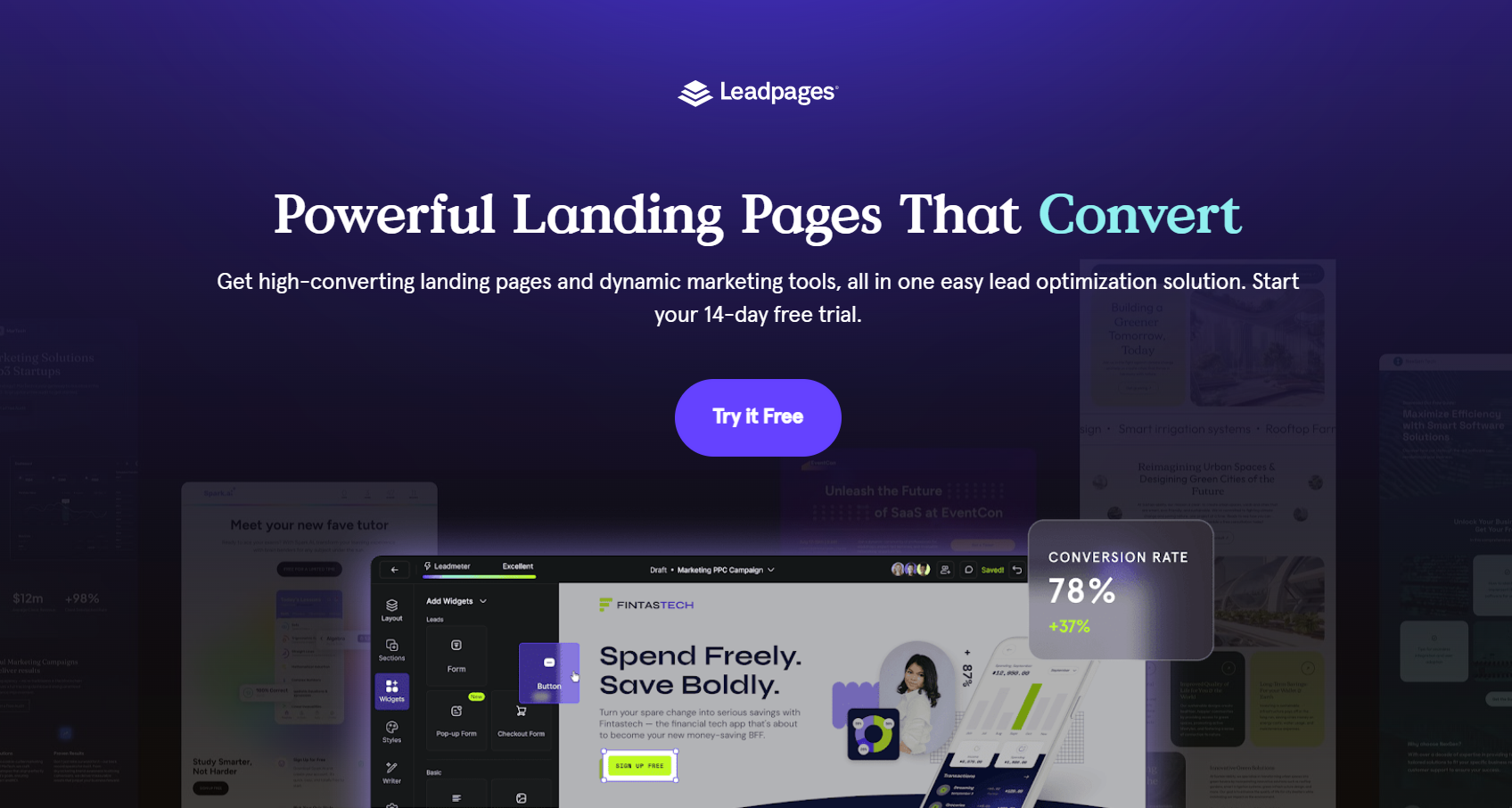 6. Leadpages: Landing Pages and Lead Optimization: screenshot from the guide WordPress vs. SaaS-Based Platforms: Which One to Choose