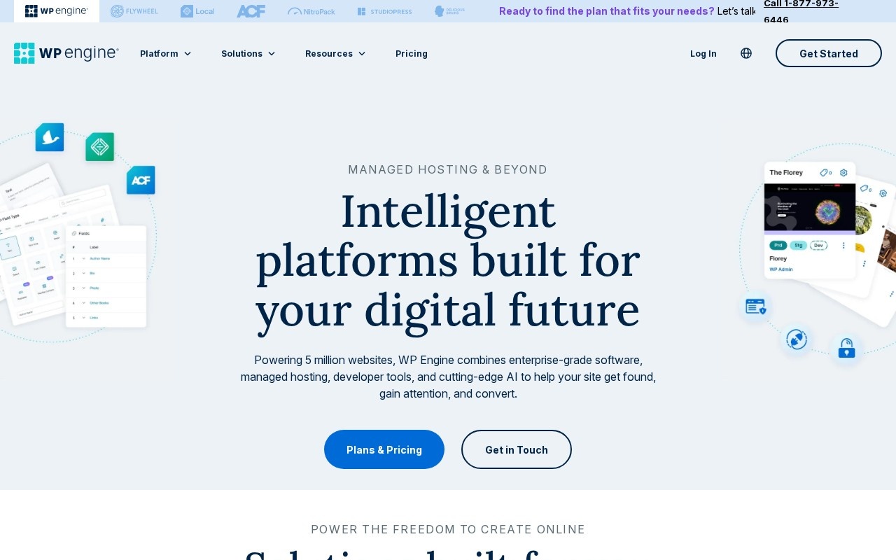 The WP Engine managed WordPress hosting homepage