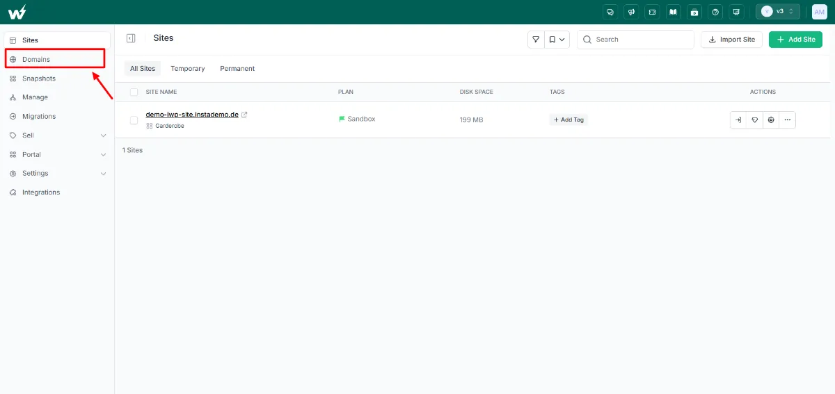 InstaWP DNS records screen where you add or edit A and CNAME records to point a domain name to a new host