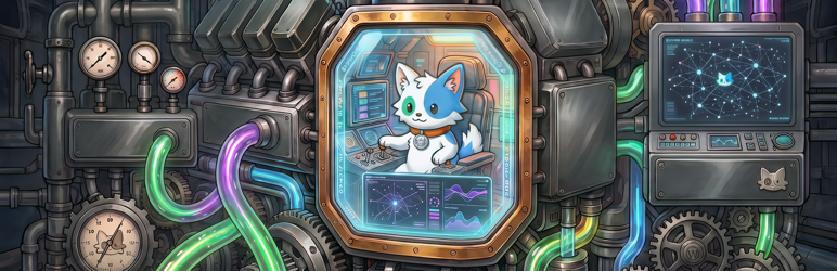 AI Engine by Meow Apps plugin banner: an illustrated cat at a control console inside a machine