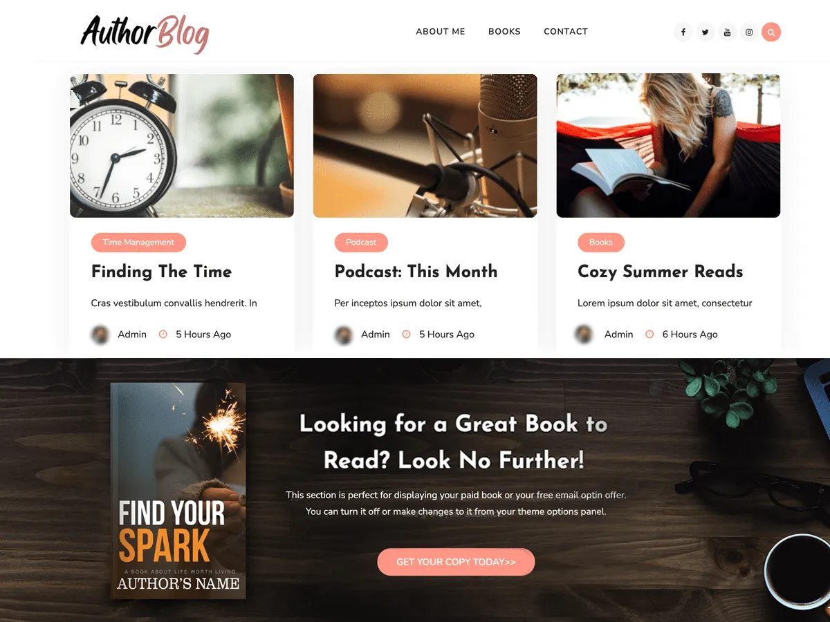 Official WordPress.org screenshot of the Author Blog free WordPress theme, a layout novelists and authors can use for an author website