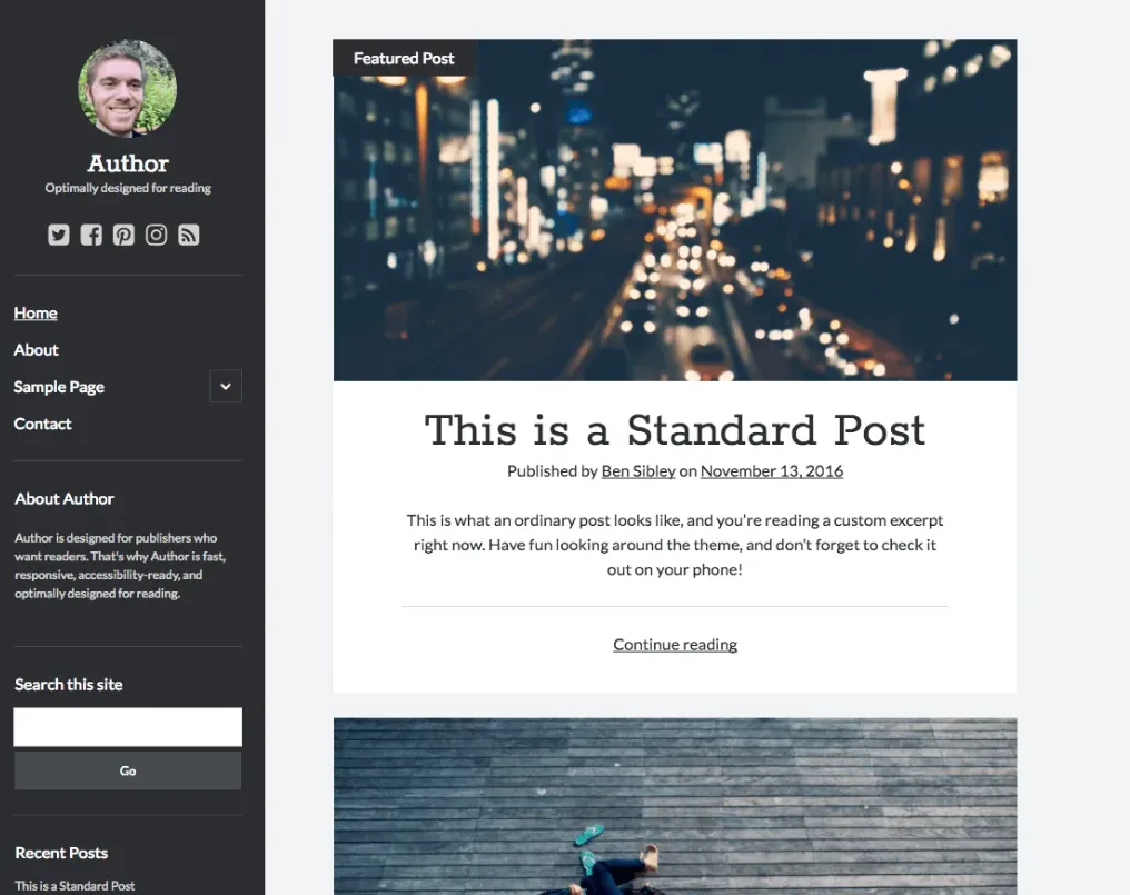 Demo homepage of the Author free WordPress theme, a layout novelists and authors can use for an author website