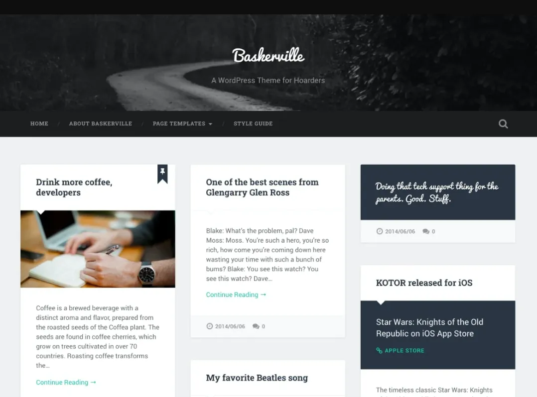 Demo homepage of the Baskerville free WordPress theme, a layout novelists and authors can use for an author website
