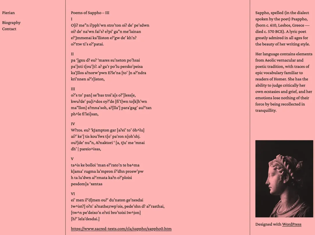 Demo homepage of the Pierian free WordPress theme, a layout novelists and authors can use for an author website