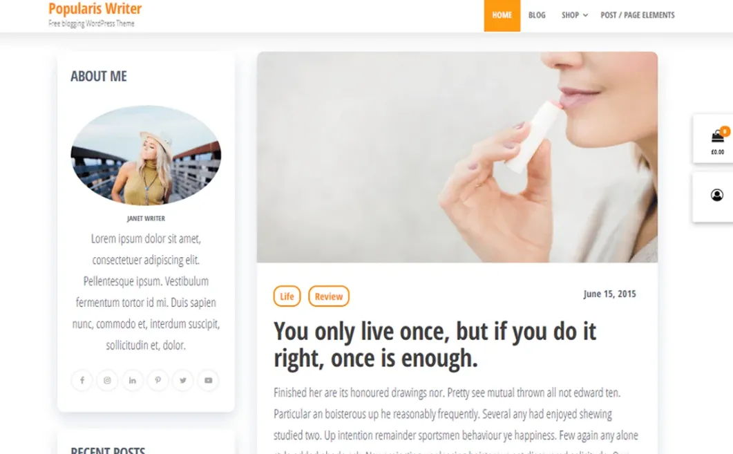 Demo homepage of the Popularis Writer free WordPress theme, a layout novelists and authors can use for an author website
