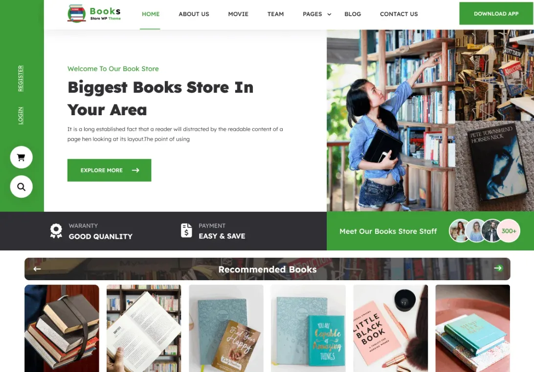 Demo homepage of the Titan Bookseller free WordPress theme, a layout novelists and authors can use for an author website