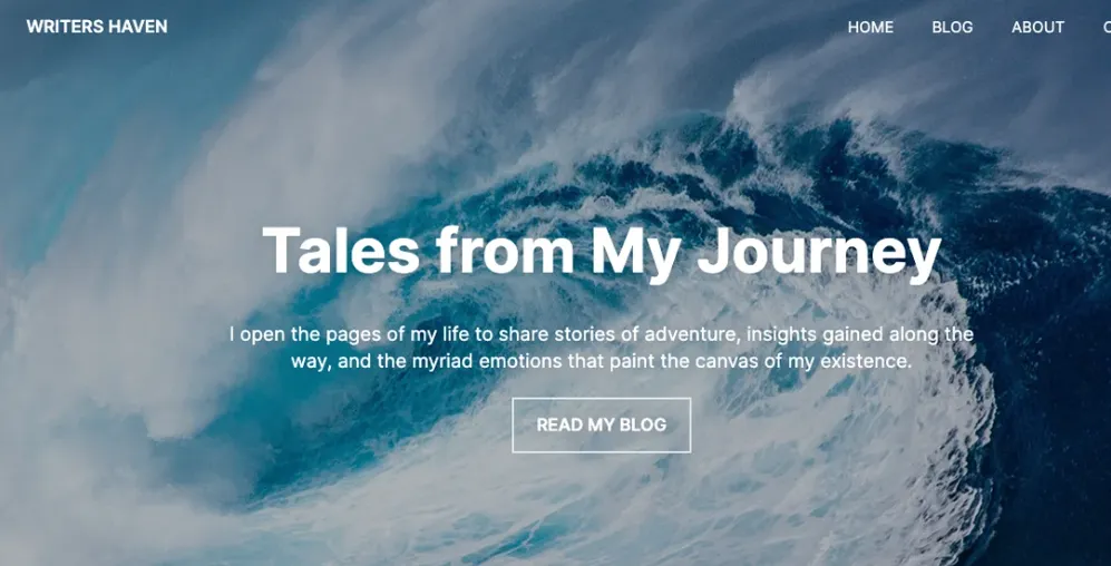 Demo homepage of the Writers Haven free WordPress theme, a layout novelists and authors can use for an author website